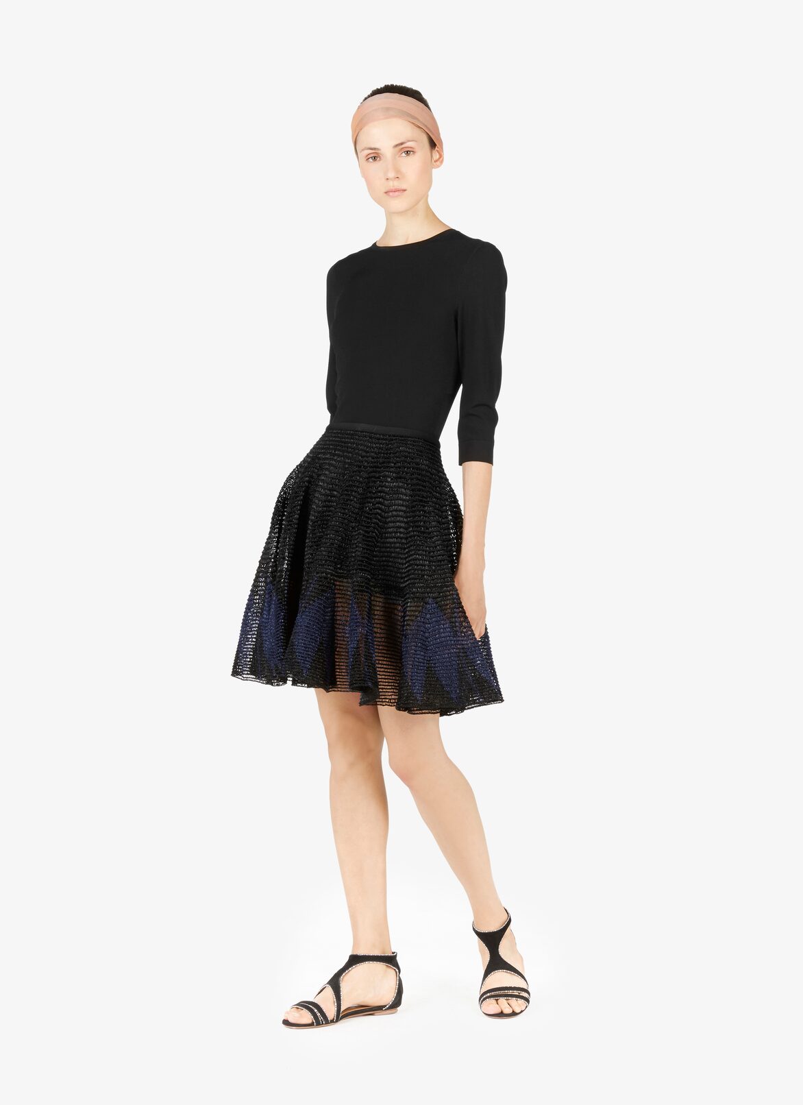 Flared Raffia-Effect Skirt ALAÏA BLACK/BLUE FLARED RAFFIA-EFFECT SKIRT